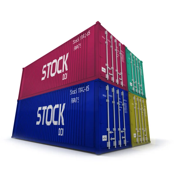 Cuatro contenedores de carga de colores — Foto de Stock