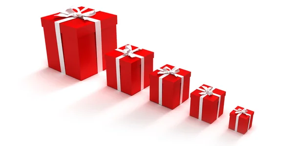 Linie weißer und roter Geschenke — Stockfoto