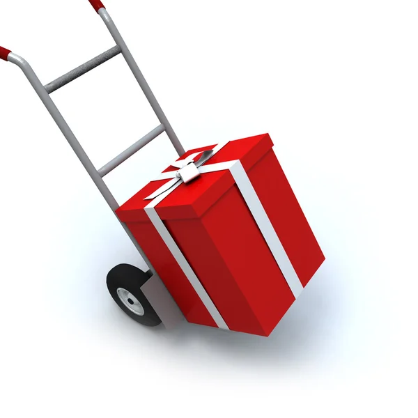 Gift in a push cart — Stock Photo, Image