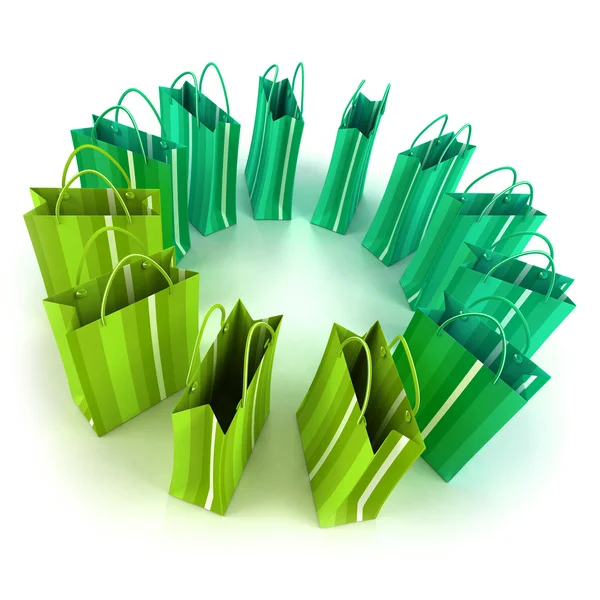 Зеленые сумки круг — стоковое фото