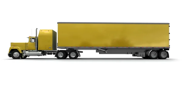 Boční pohled na velký žlutý přívěs kamionu — Stock fotografie