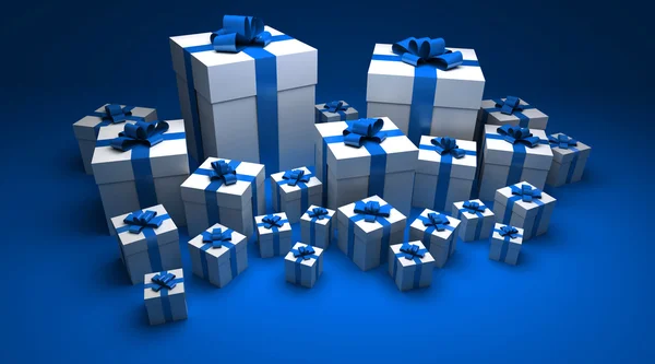 たくさんの青いプレゼント — ストック写真