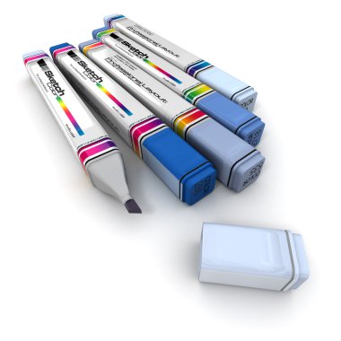 Markers in blue shades clipart