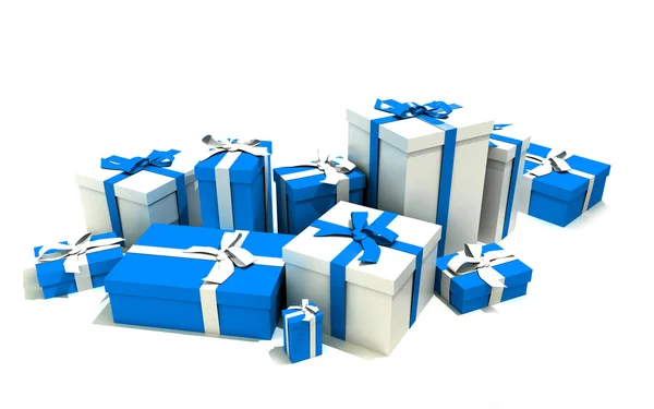 Geschenkboxen in weiß und blau — Stockfoto