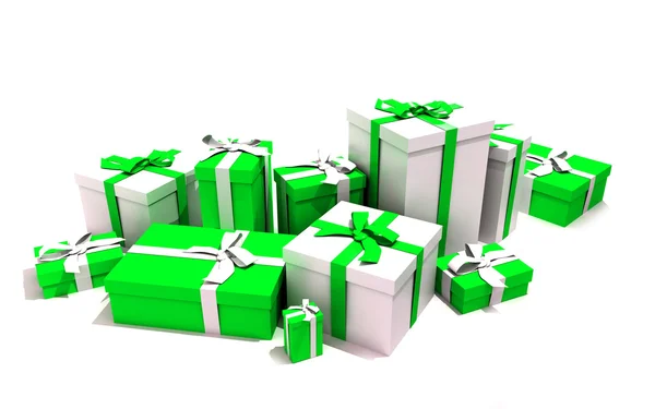 Gift boxes in white and green — Stock Photo, Image