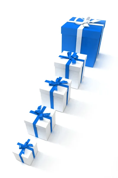 Linha de caixas de presente azul — Fotografia de Stock