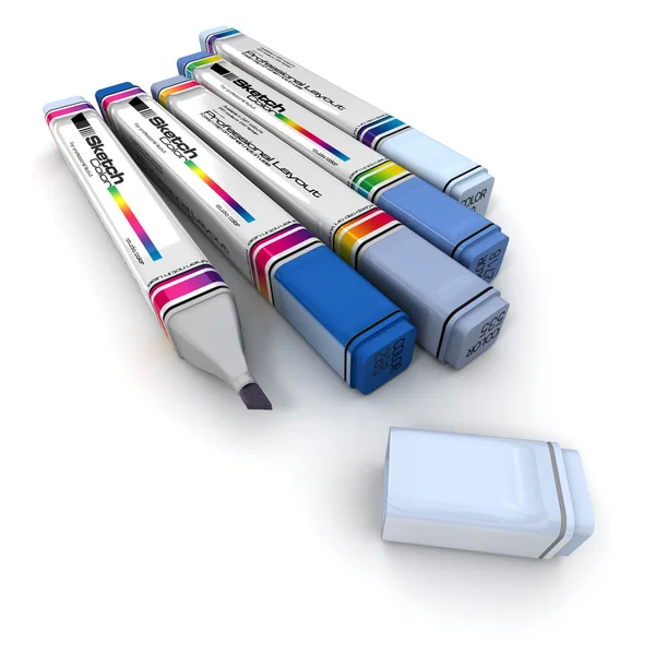 Markers in blue shades — Stock Photo, Image