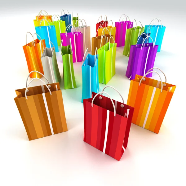 Representación 3D de bolsas de compras coloridas — Foto de Stock