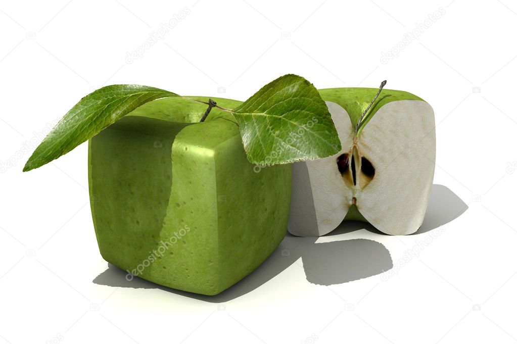 Granny-Smith cubic apple and a half