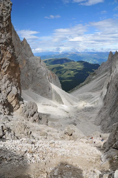 Visa över "alpe di siusi" från demez pass — Stockfoto