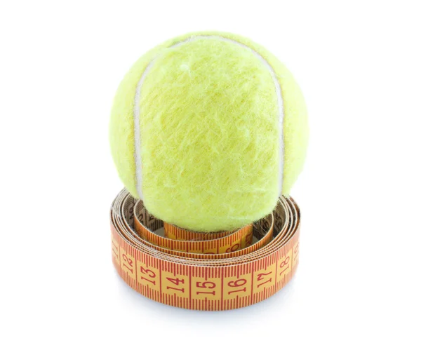 Tennis ball and measuring tape — Stock Photo, Image