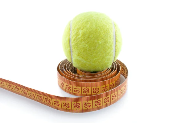 Tennis ball and measuring tape — Stock Photo, Image