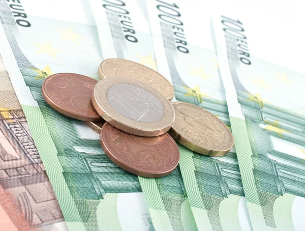 Euromince a hotovosti. — Stock fotografie