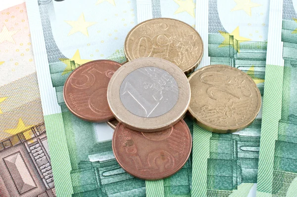 Euróérmék és euró készpénz. — Stock Fotó