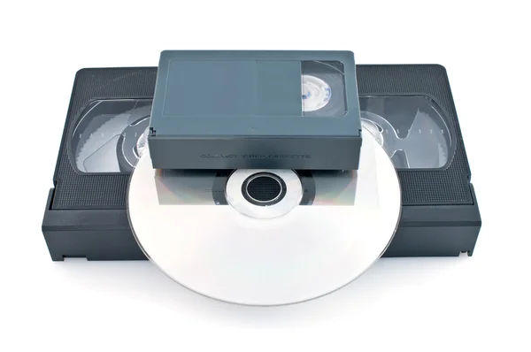 Compact videocassette, VHS and DVD — Stock Photo, Image