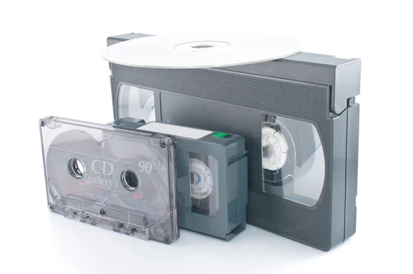 Kaseta wideo kompaktowy, vhs i dvd — Zdjęcie stockowe