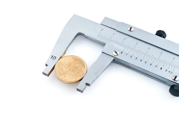 Calipers with euro coin — Stock Photo, Image