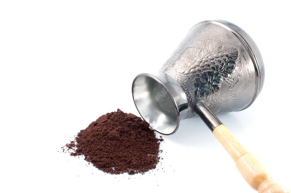 Coffee pot and ground coffee — Stock Photo, Image
