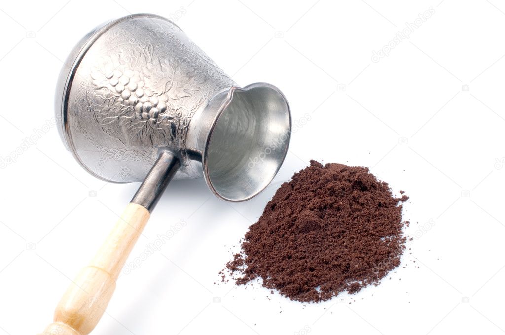 Coffee pot and ground coffee