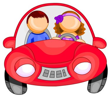 Woman driving a car clipart