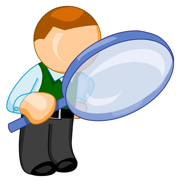 Man with big magnifying glass looks for — Stock Photo, Image