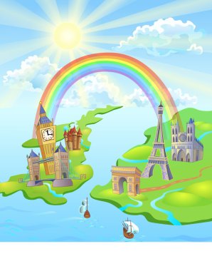 Rainbow between Paris and London clipart