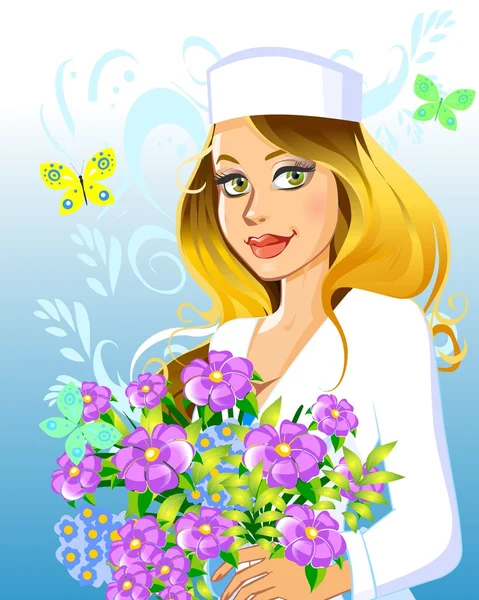 Bella donna medico con fiori — Foto Stock