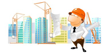 Construction foreman reading a plan clipart