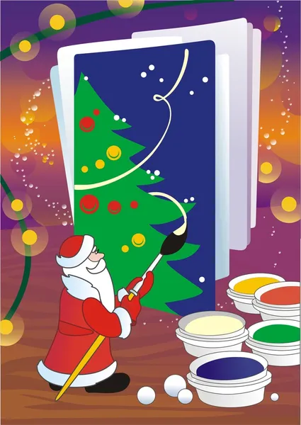 Jultomten målning gratulationskort — Stockfoto