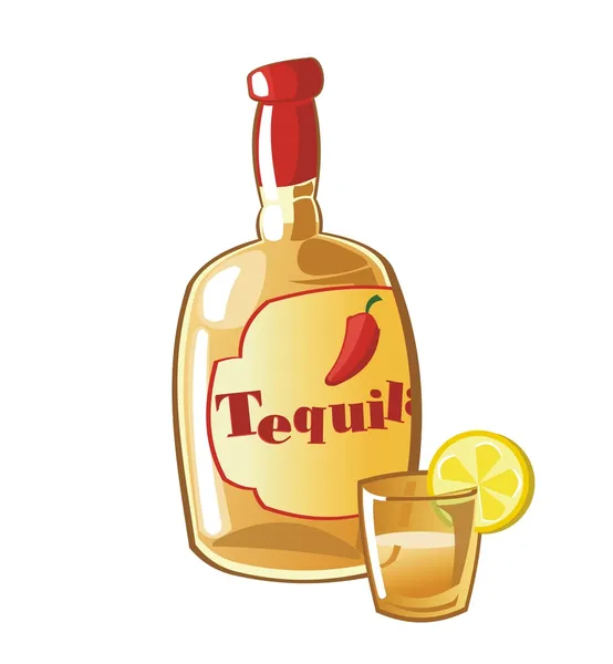 Botella de tequila con taza —  Fotos de Stock