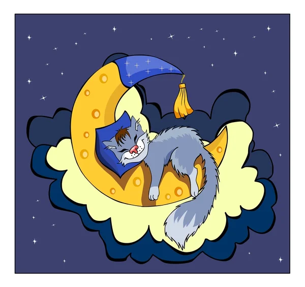 Χαριτωμένο γατάκι στον ύπνο στο φεγγάρι. — Φωτογραφία Αρχείου