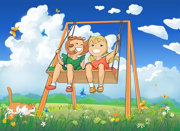 Little girls on swing — Stock Photo, Image