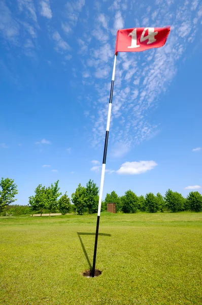 Прапор гольфу на полі для гольфу — стокове фото