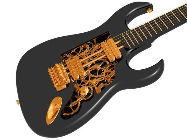 Siyah ve altın mekanik gitar — Stok fotoğraf