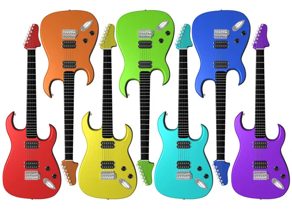Rainbow colored electric guitars — Stock Photo, Image