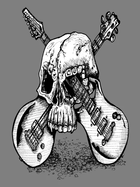 Lebka a zkřížené kytary — Stock fotografie