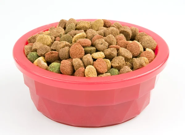 Nourriture séchée pour chien dans un bol rose — Photo