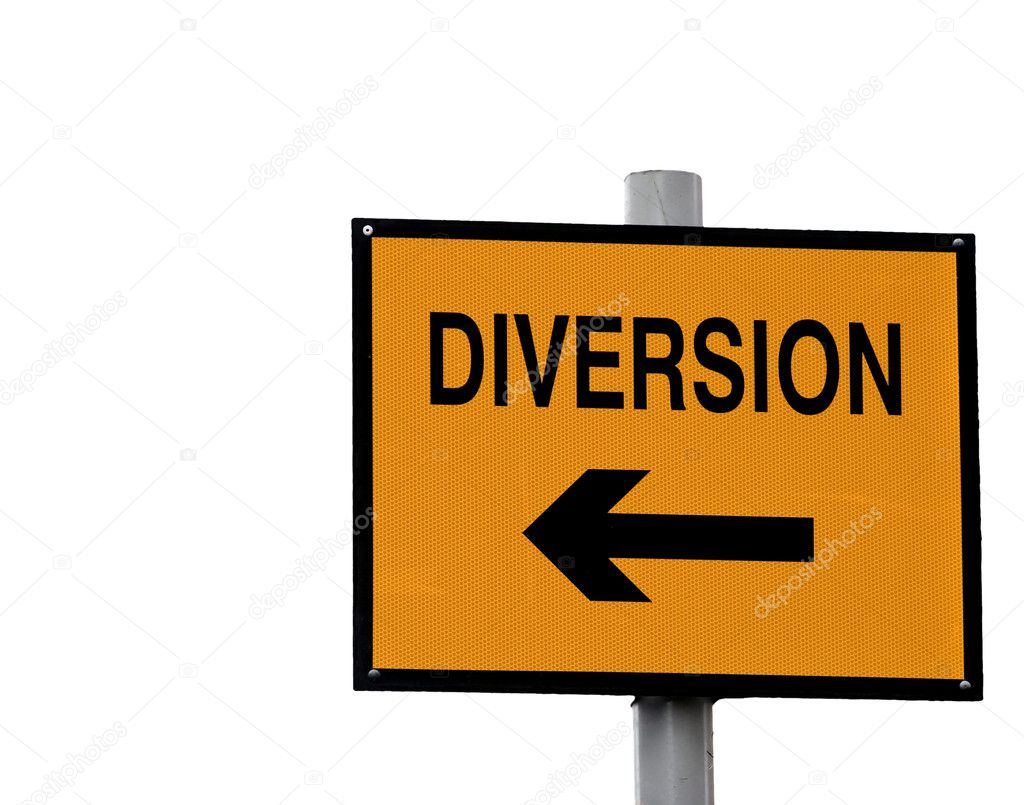 Yellow and black diversion sign