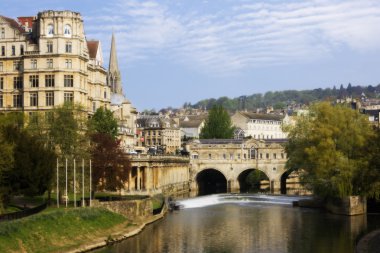 View of the Pulteney Bridge River Avon in Bath, England clipart