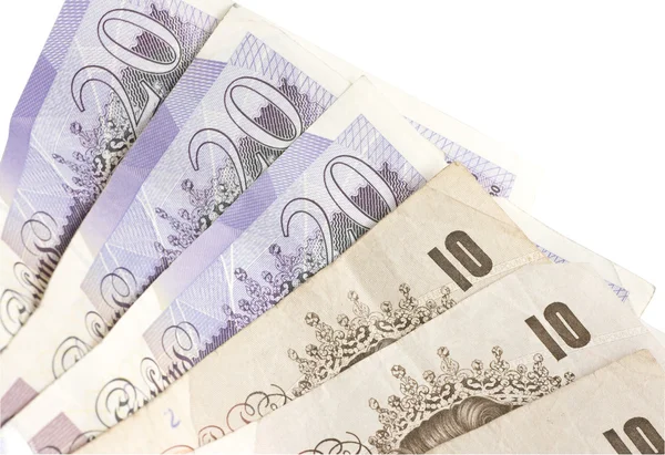 Billetes británicos de diez y veinte libras — Foto de Stock