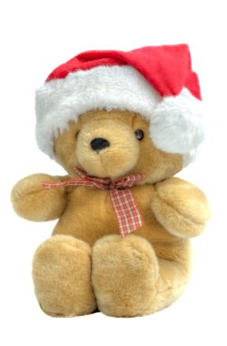 A child's teddy bear wearing a santa hat clipart