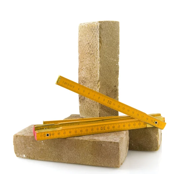벽돌 및 측정 도구 — 스톡 사진