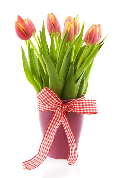 Fröhliche Vase mit Tulpen — Stockfoto