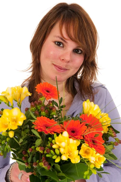 カラフルな花束を持つ少女 — ストック写真