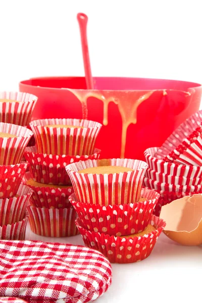 Cozimento bolos copo vermelho — Fotografia de Stock