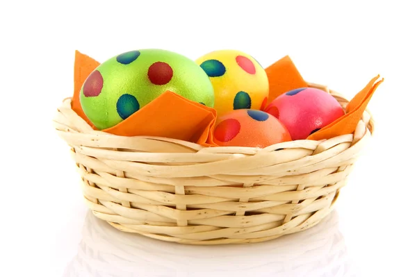 Basket easter eggs — Stock Photo, Image