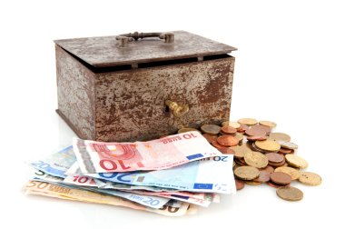 Old rusty money box with Euros clipart