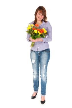 Girl with colorful bouquet clipart