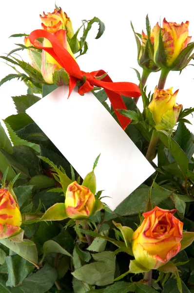 Λουλούδια με κάρτα ανακοίνωση — Φωτογραφία Αρχείου