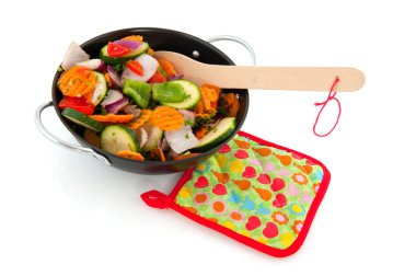 Cut vegetables in a frying pan